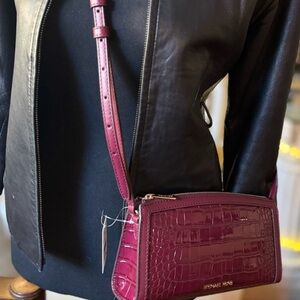 Michael Kors Small Bag Cross Body Bag Alligator Embossed Dark Raspberry Red Bag